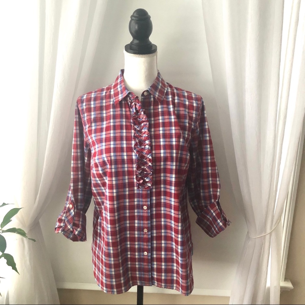 Talbots Front Button Plaid Blouse - image 2